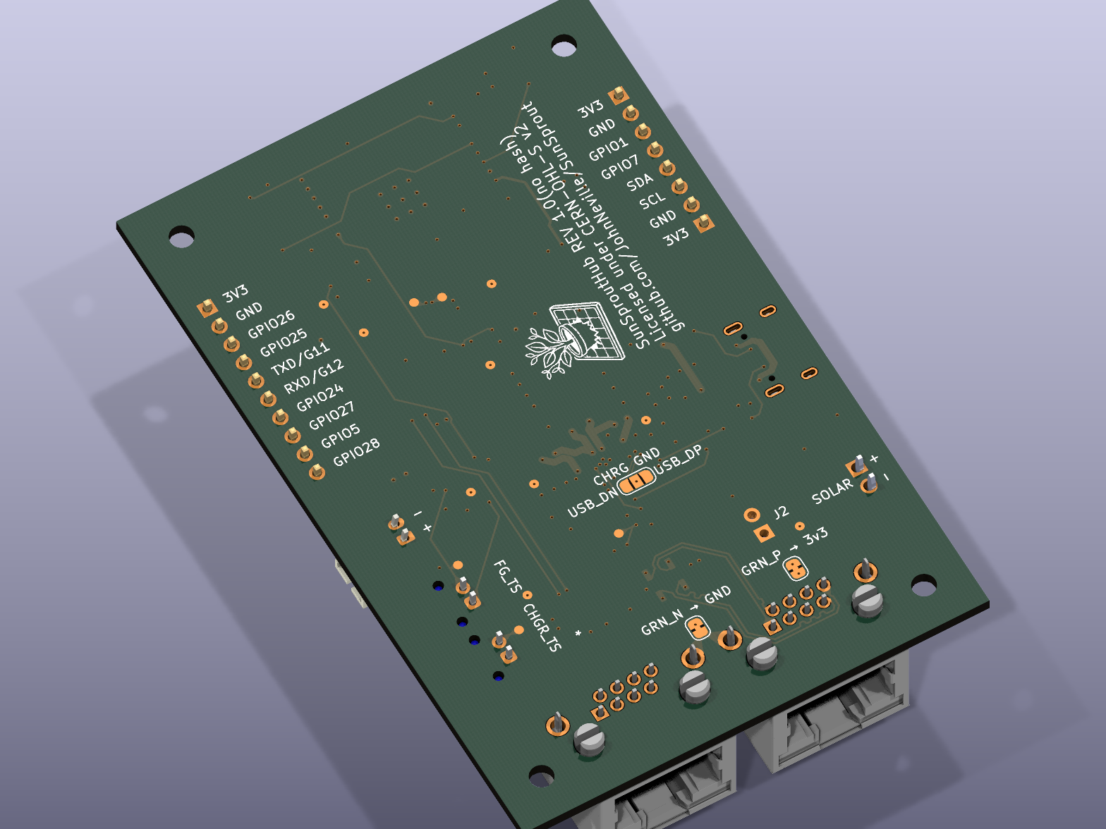 Board render, bottom view